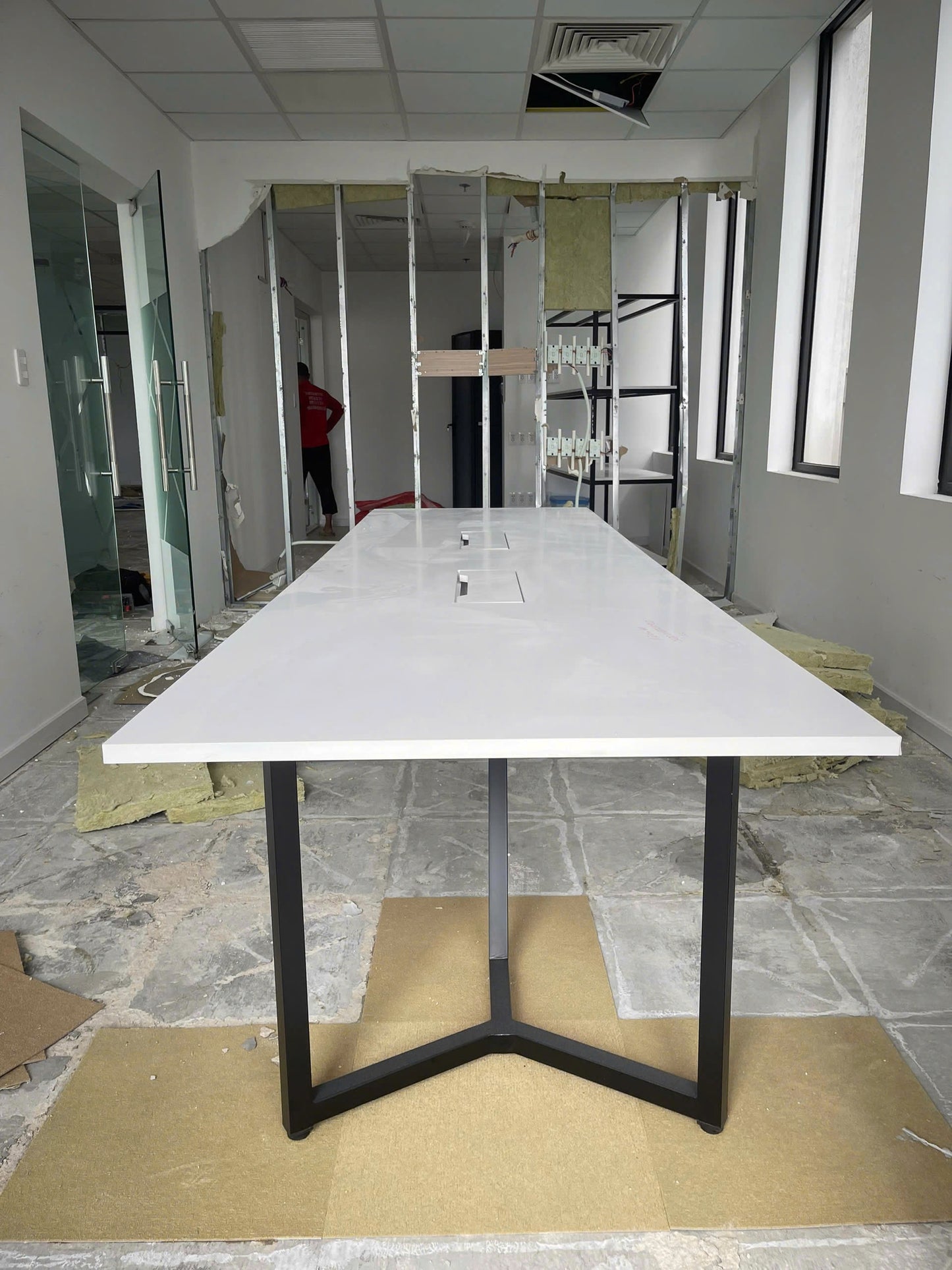 Bàn họp màu trắng thiết kế đẹp kích thước 3400x1000x750